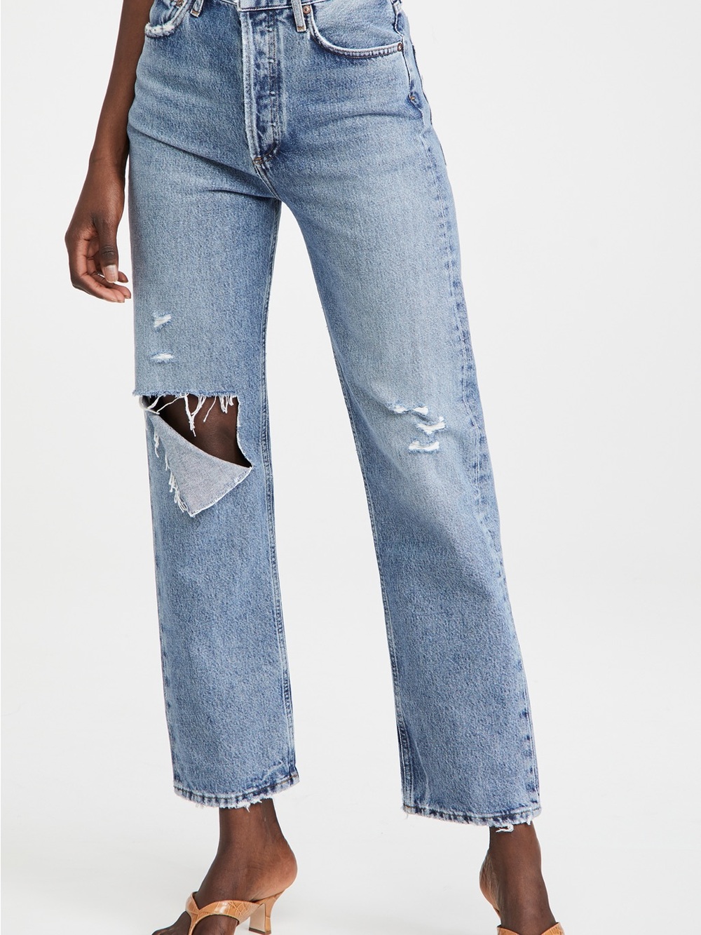 AGOLDE NWOT 90s Pinch Waist High Rise Straight Jeans Distressed Size 25